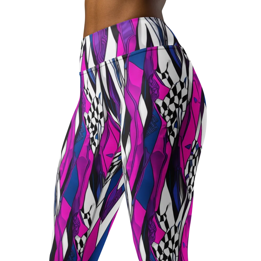 Electric Runway on Yoga Leggings — Left Front