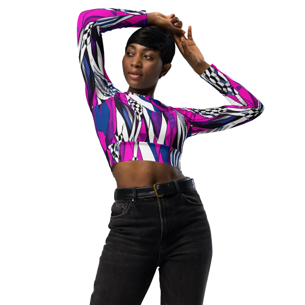 Electric Runway on Long Sleeve Crop Top — Front