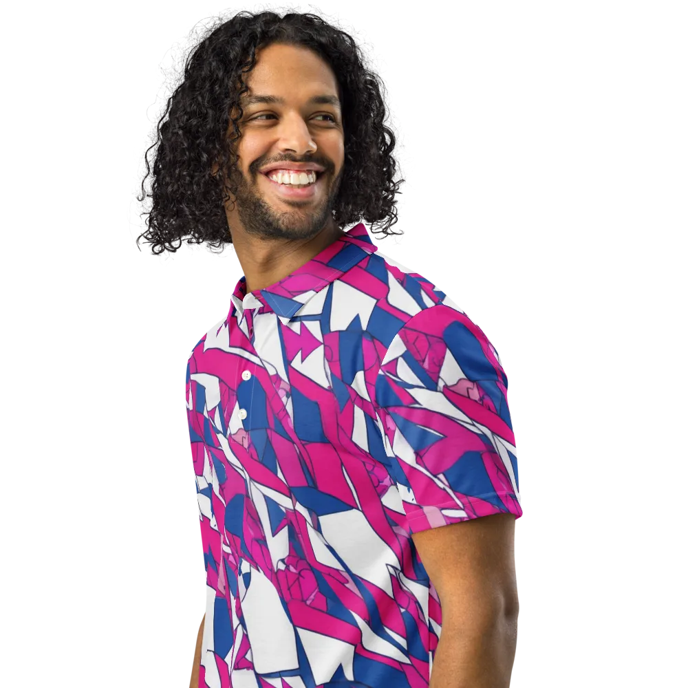 Blue Noise Bloom on Men's Slim Fit Polo Shirt — Left Front