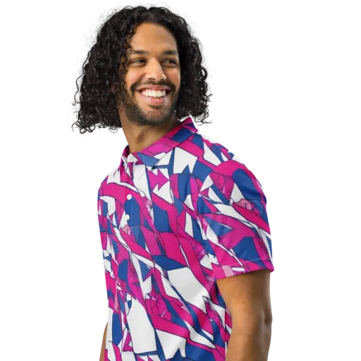 Blue Noise Bloom on a Men's Slim Fit Polo Shirt