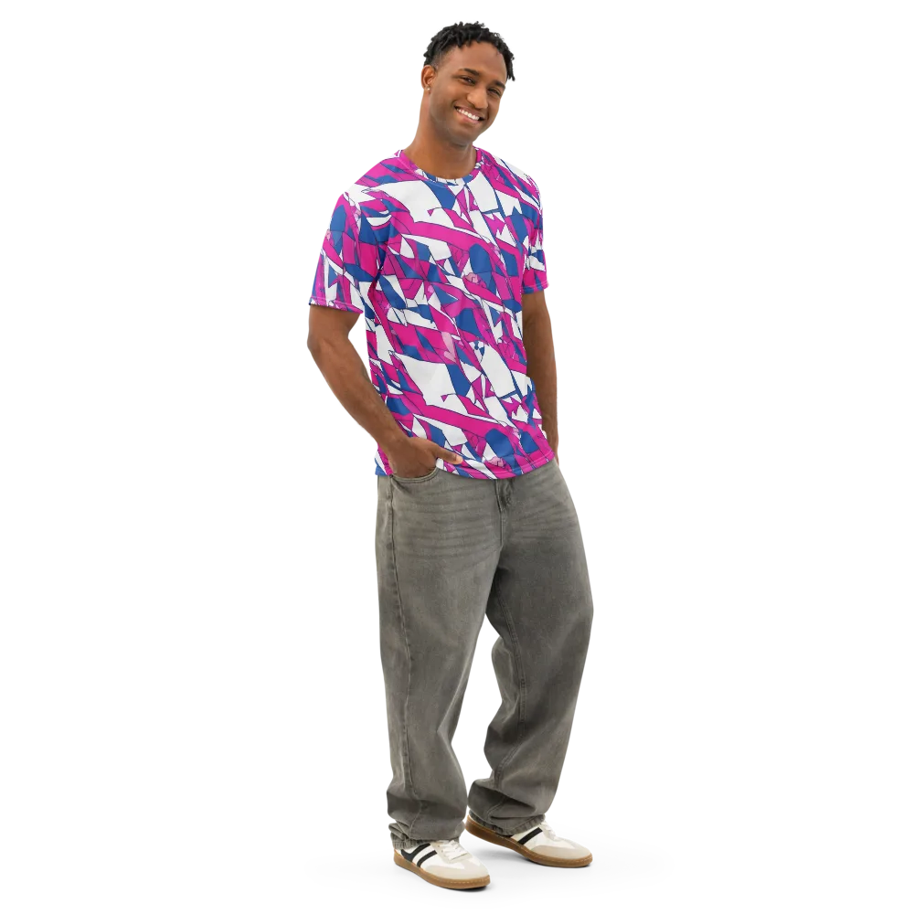 Blue Noise Bloom on Men's Cotton Crew Neck T-Shirt — Right Front