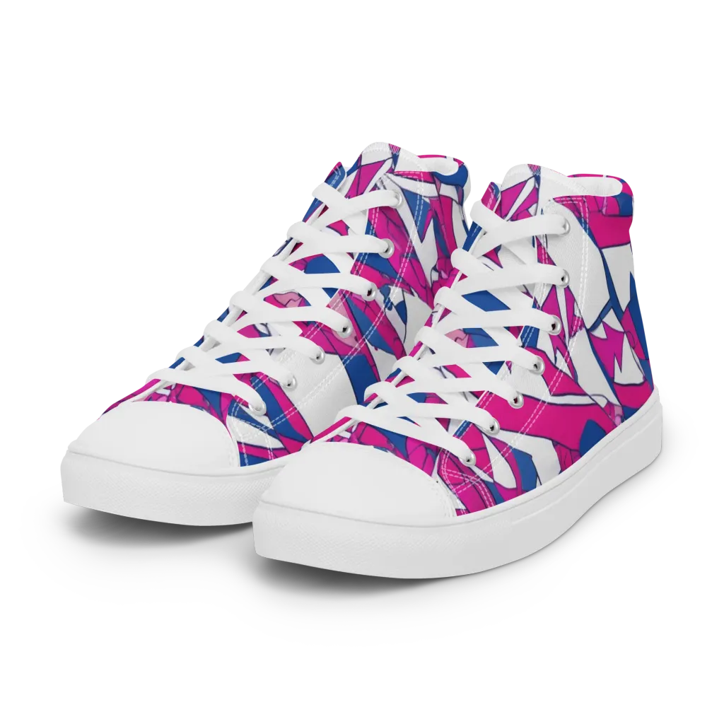 Blue Noise Bloom on Women's High Top Canvas Shoes — Left Front