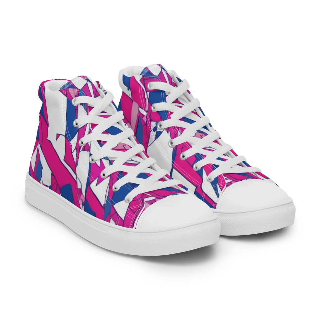 Blue Noise Bloom on Women's High Top Canvas Shoes — Right Front