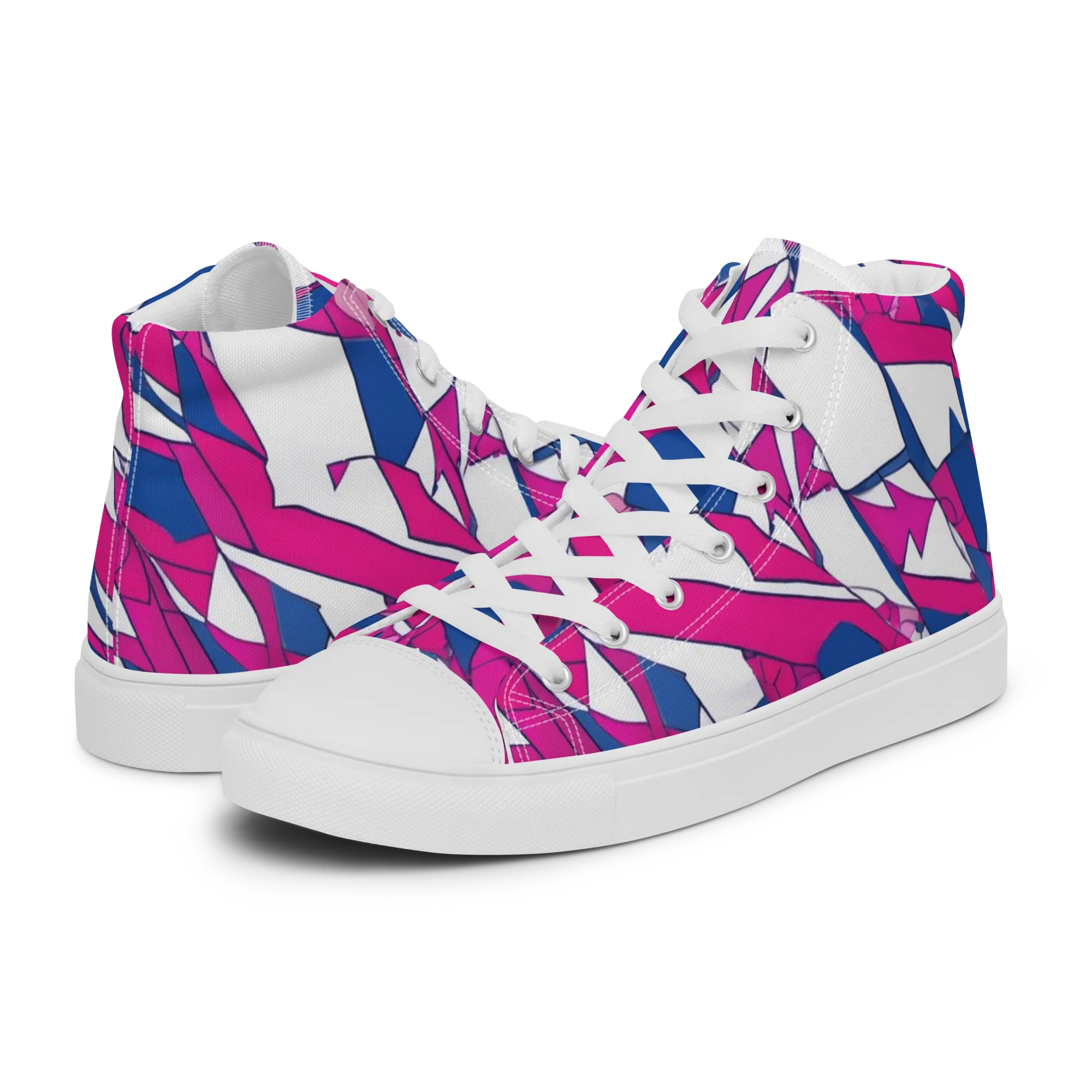 Blue Noise Bloom on Women's High Top Canvas Shoes — Left