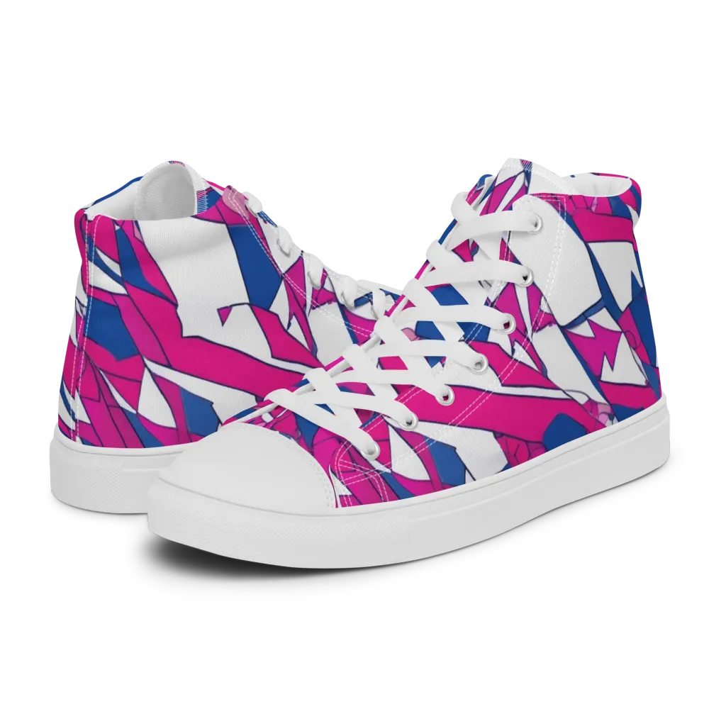 Blue Noise Bloom on Women's High Top Canvas Shoes — Left