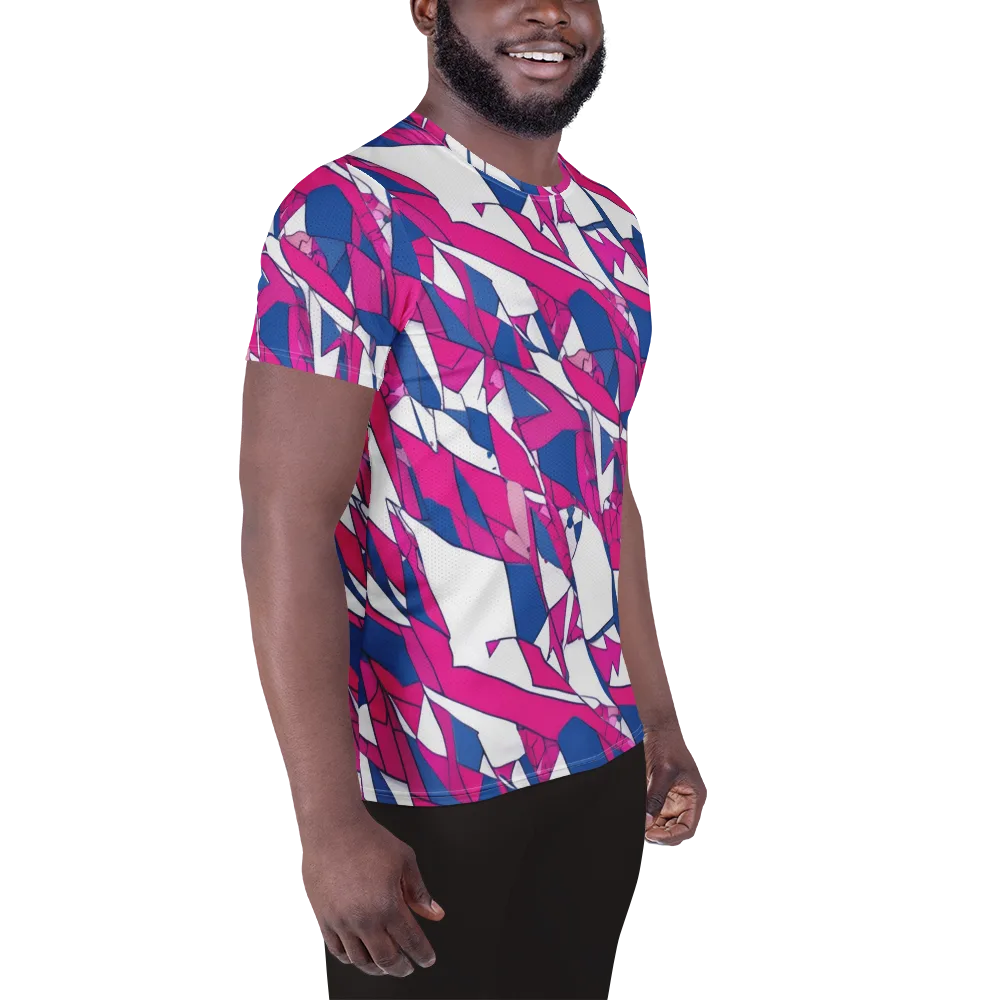 Blue Noise Bloom on Men's Athletic T-Shirt — Right