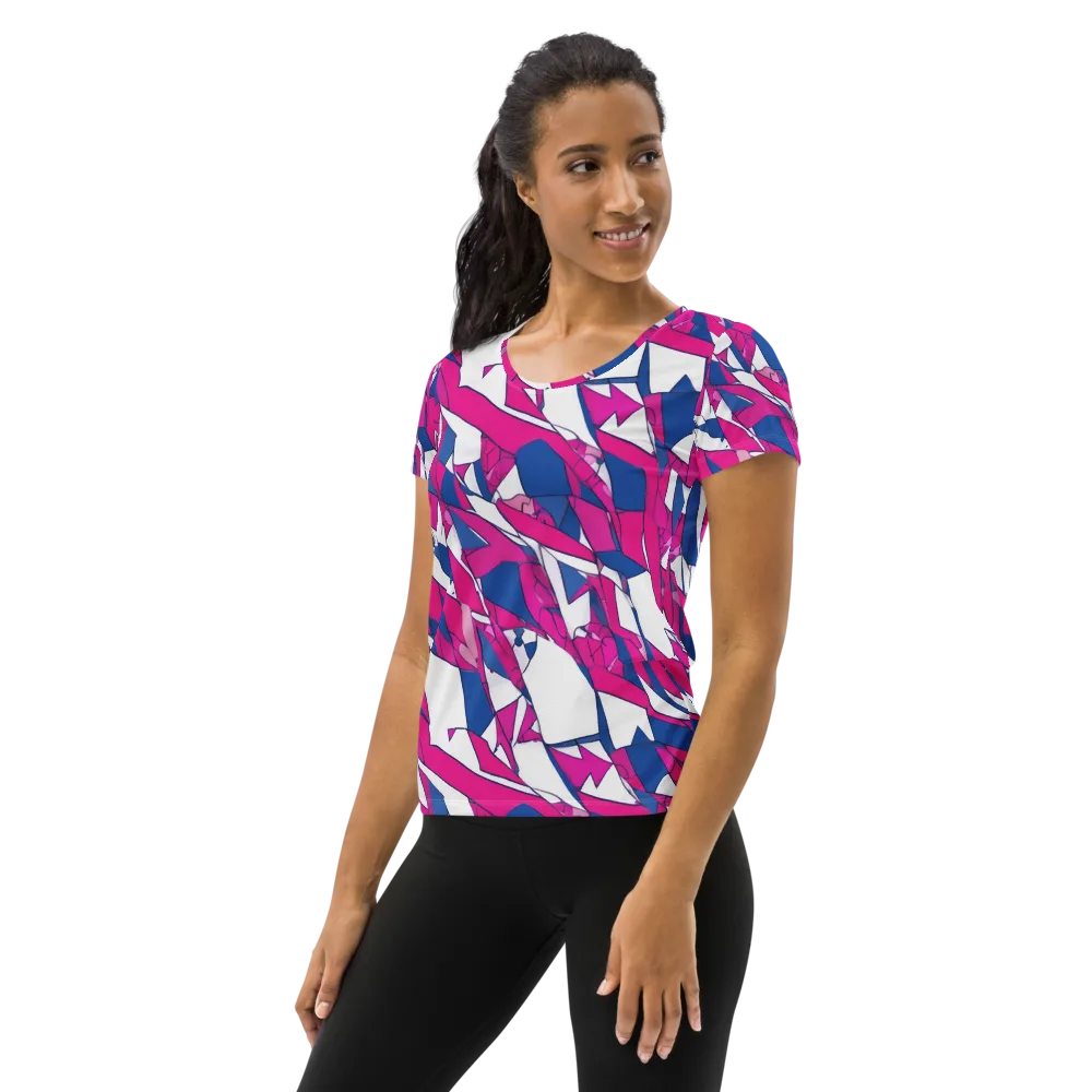 Blue Noise Bloom on Women's Athletic T-Shirt — Left