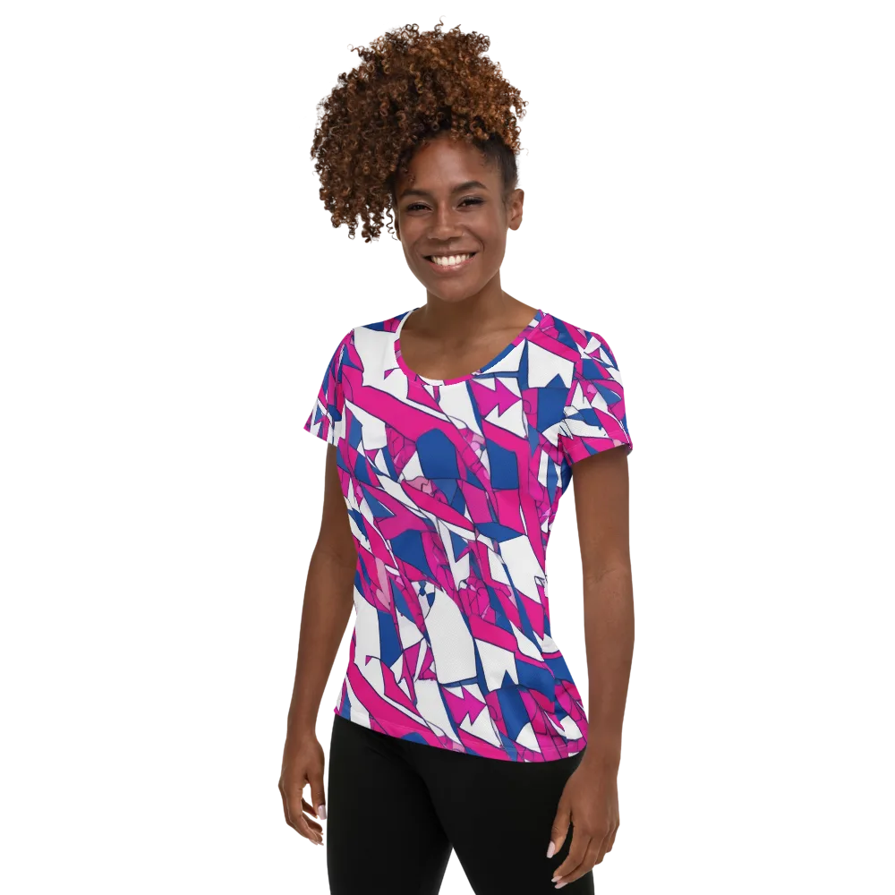 Blue Noise Bloom on Women's Athletic T-Shirt — Left
