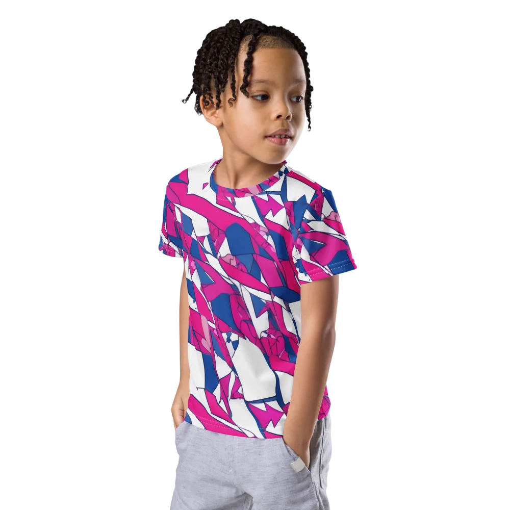 Blue Noise Bloom on Kids Crew Neck T-Shirt — Left Front