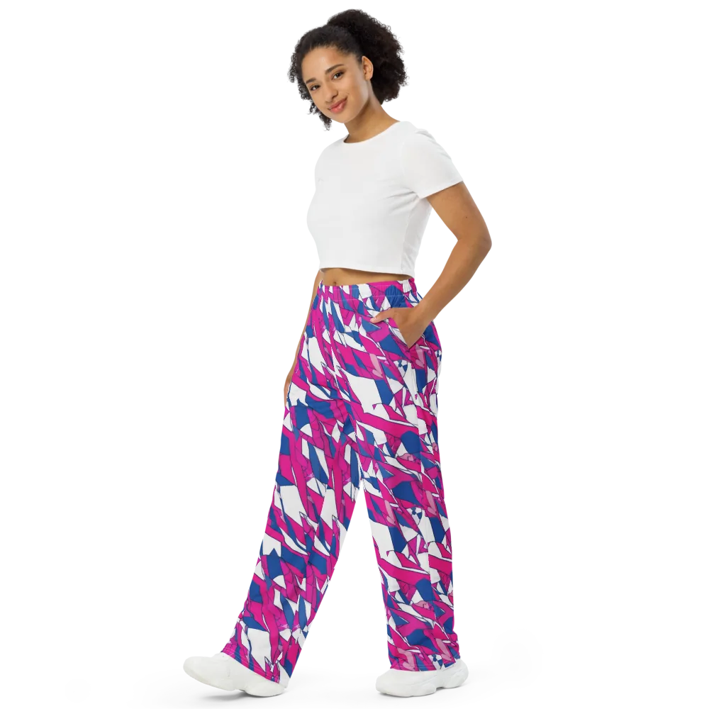 Blue Noise Bloom on Wide-Leg Pants — Left Front