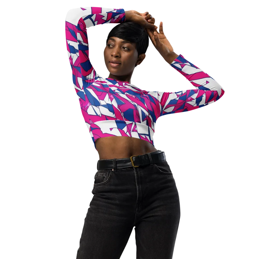 Blue Noise Bloom on Long Sleeve Crop Top — Front