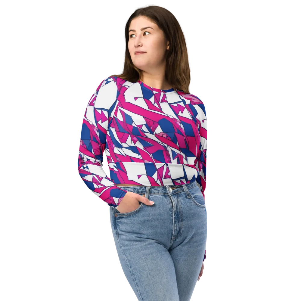 Blue Noise Bloom on Long Sleeve Crop Top — Front