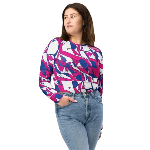 Blue Noise Bloom on a Long Sleeve Crop Top