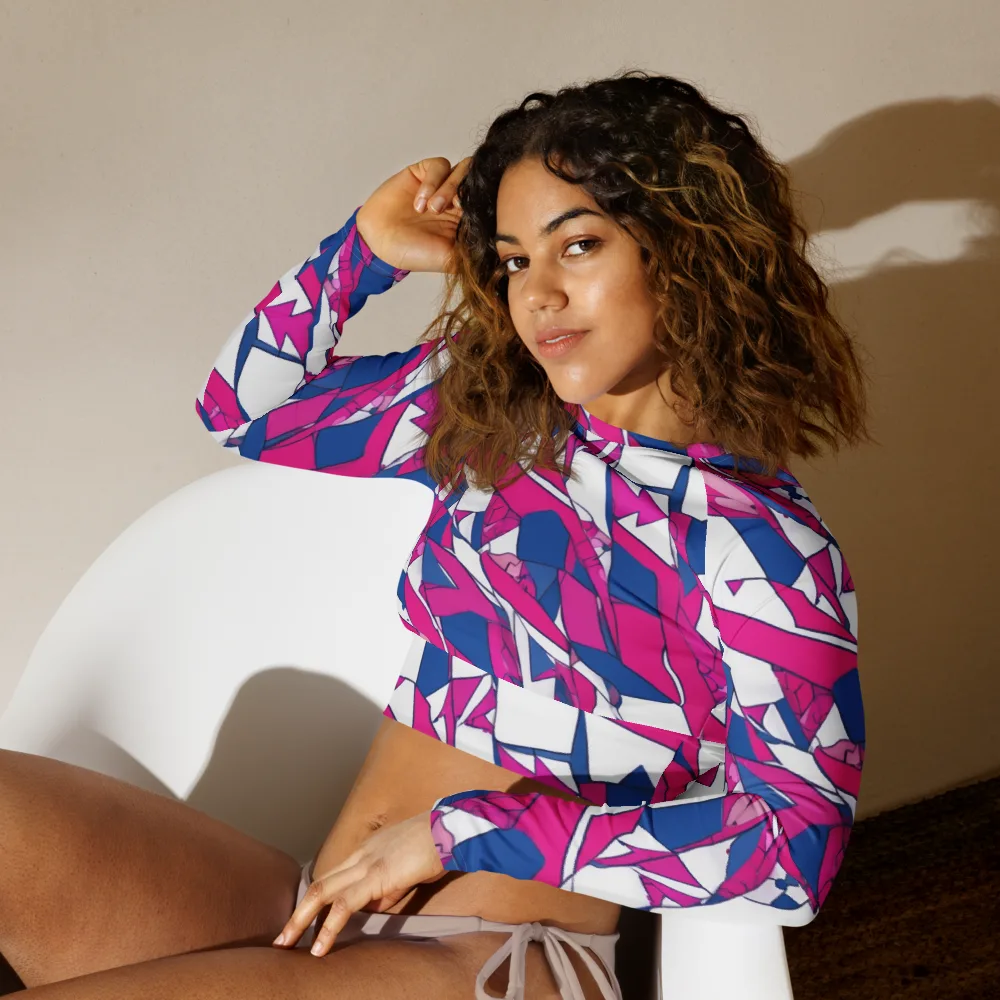 Blue Noise Bloom on Long Sleeve Crop Top — Left Front