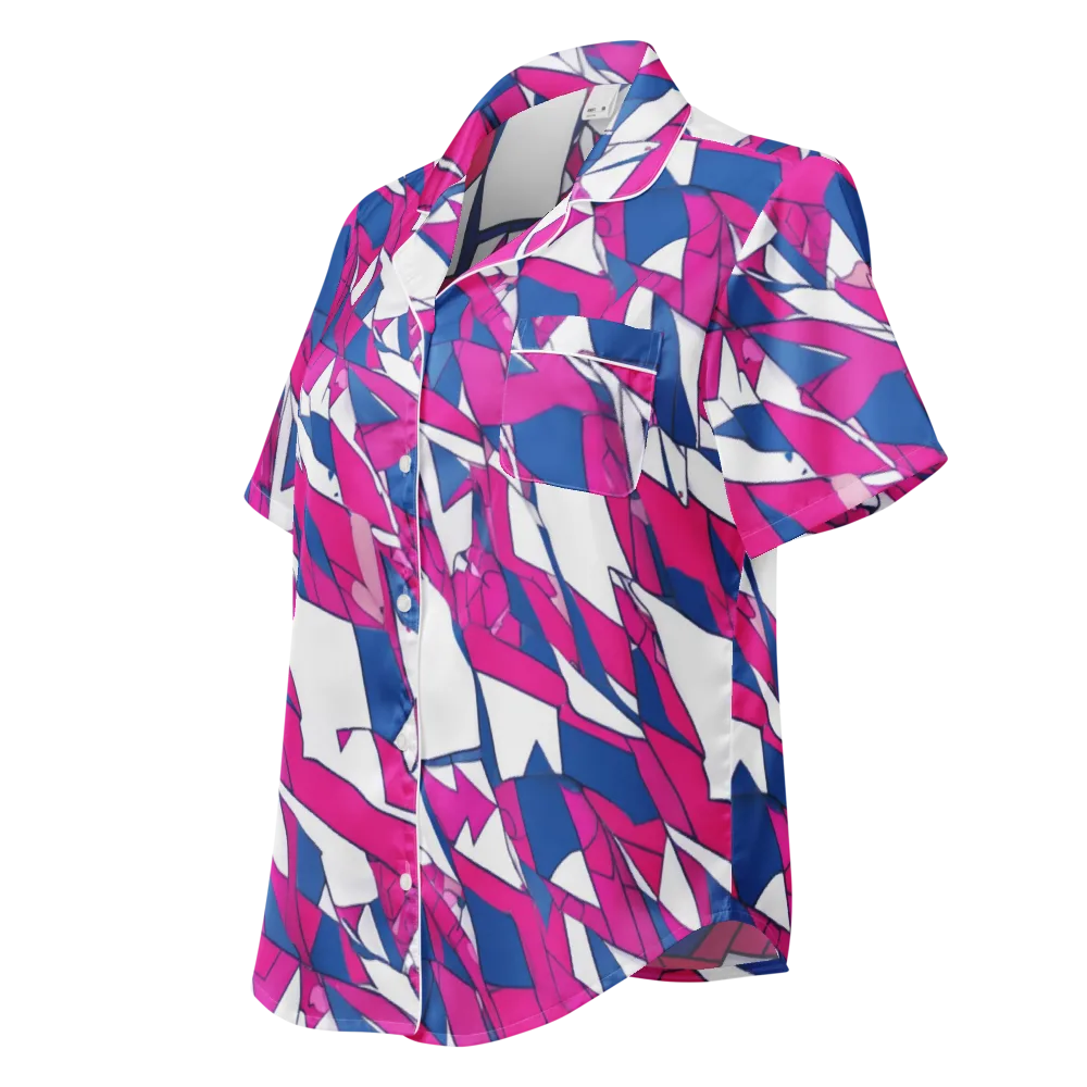 Blue Noise Bloom on Women's Short Sleeve Pajama Top — Left Front