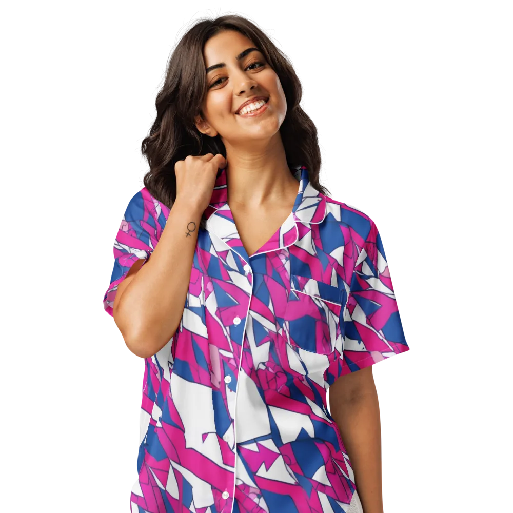 Blue Noise Bloom on Women's Short Sleeve Pajama Top — Front