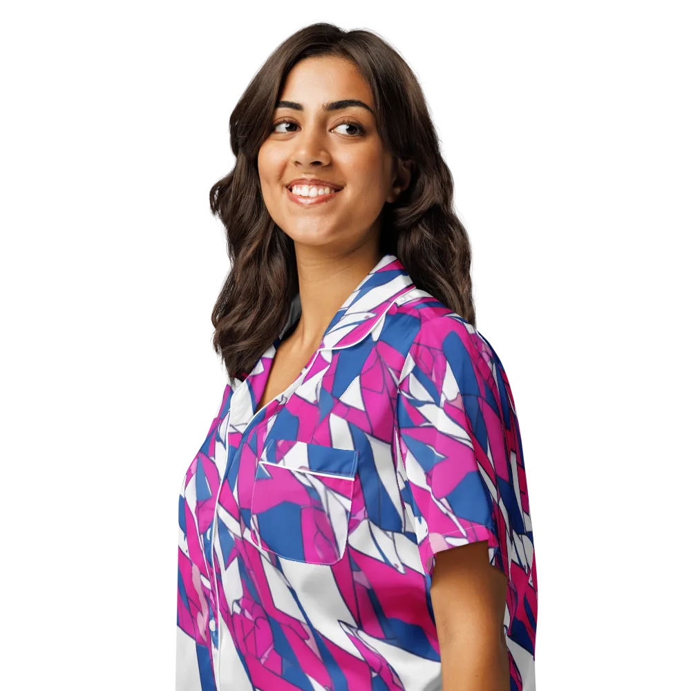 Blue Noise Bloom on Women's Short Sleeve Pajama Top — Left Front
