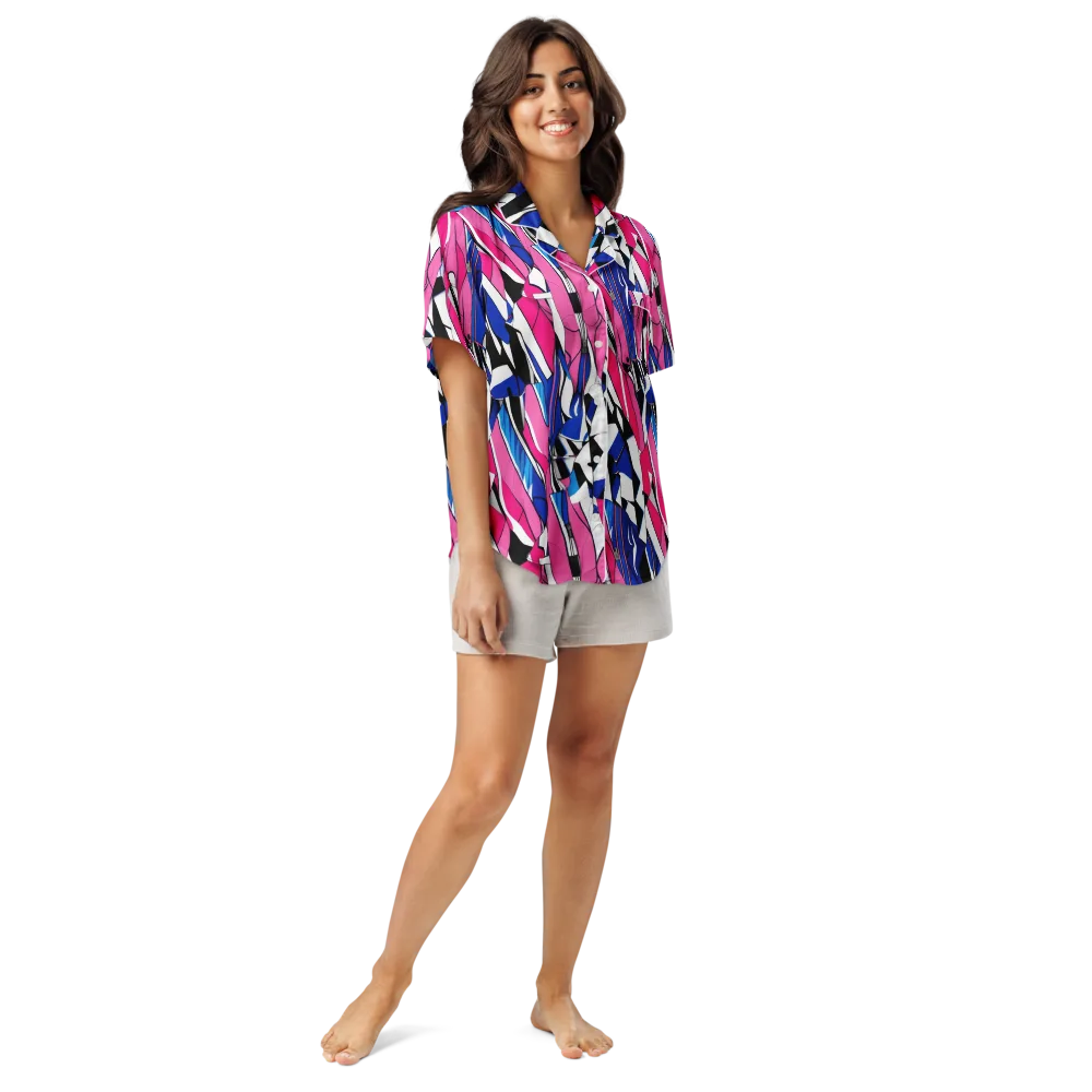 Neon Tailored Chaos on Women's Short Sleeve Pajama Top — Front