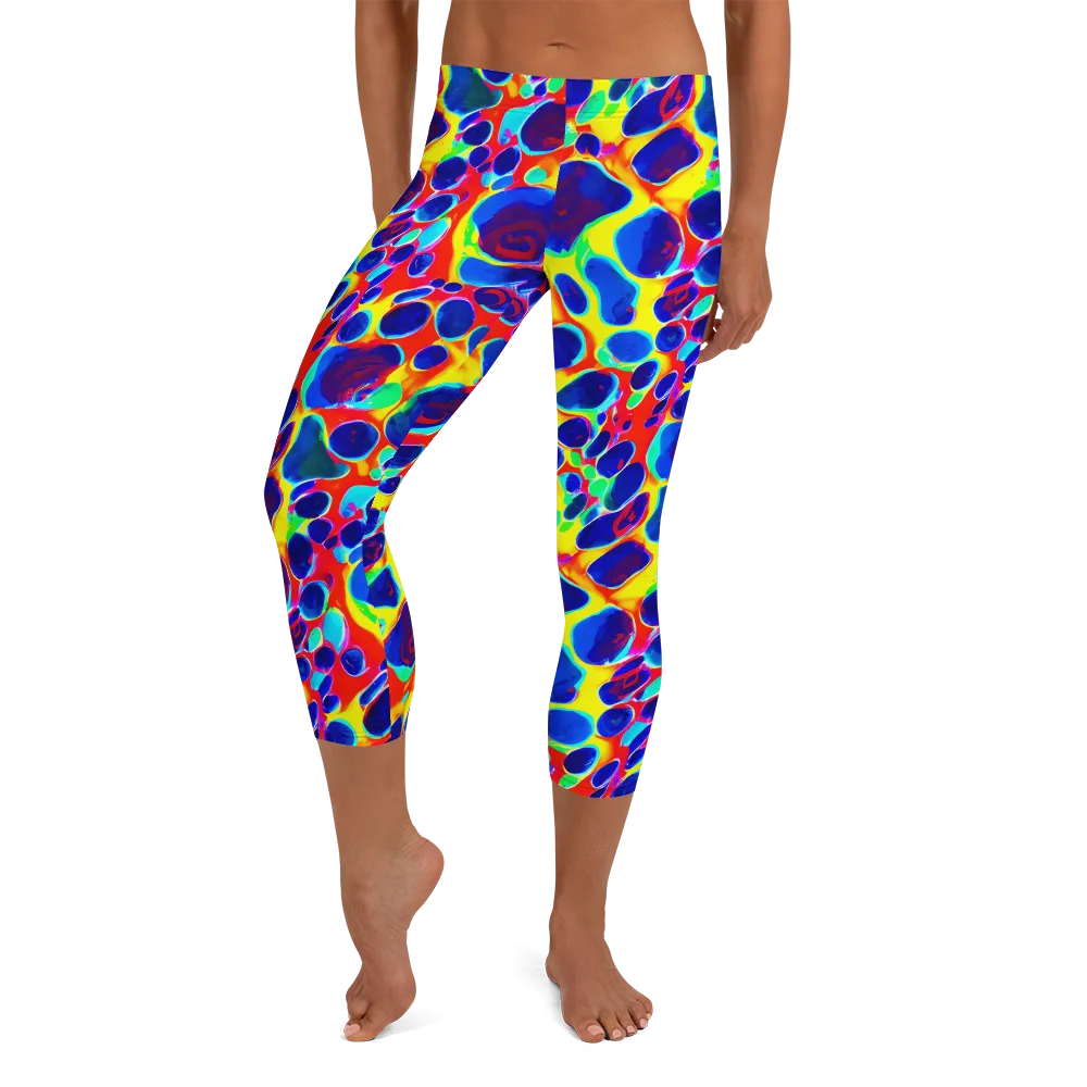 Electric Riverbed on Capri Leggings — Front