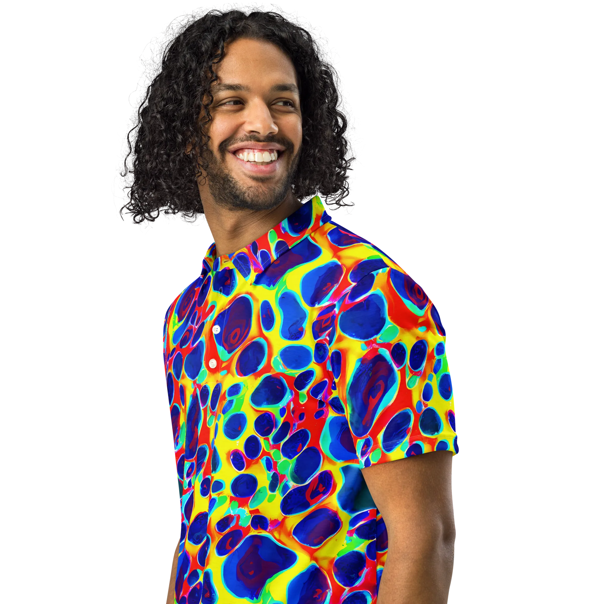 Electric Riverbed on Men's Slim Fit Polo Shirt — Left Front