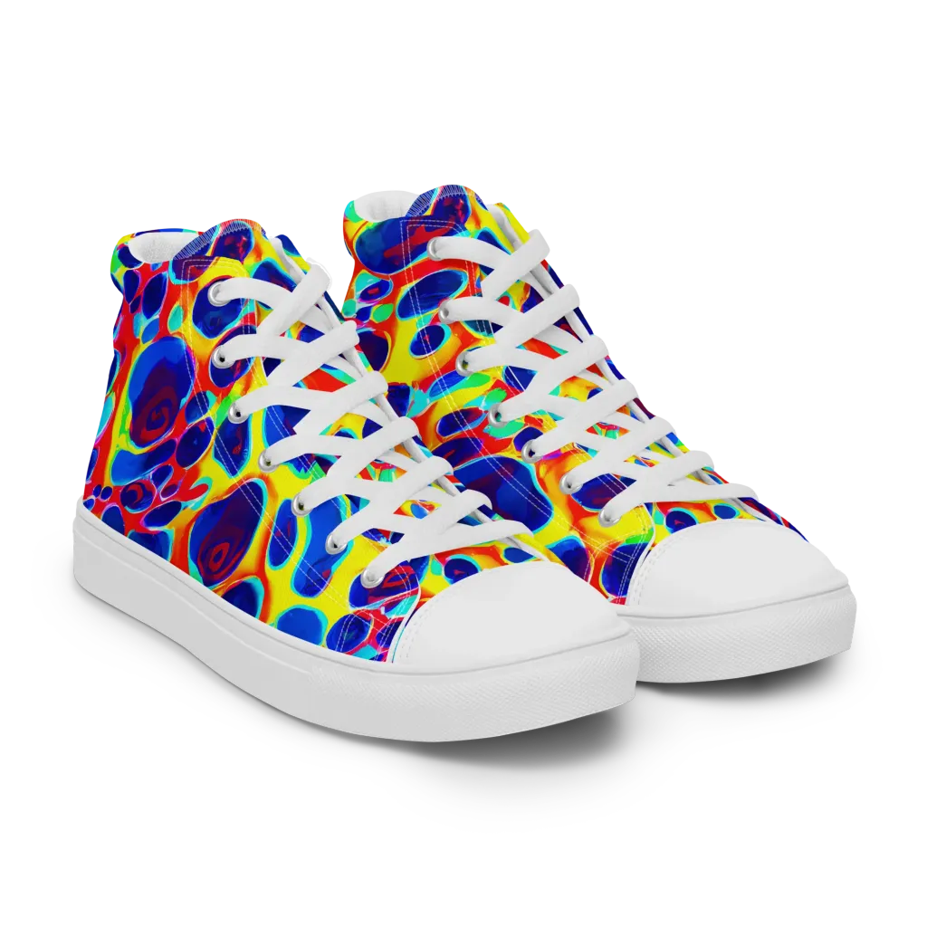 Electric Riverbed on Men's High Top Canvas Shoes — Right Front