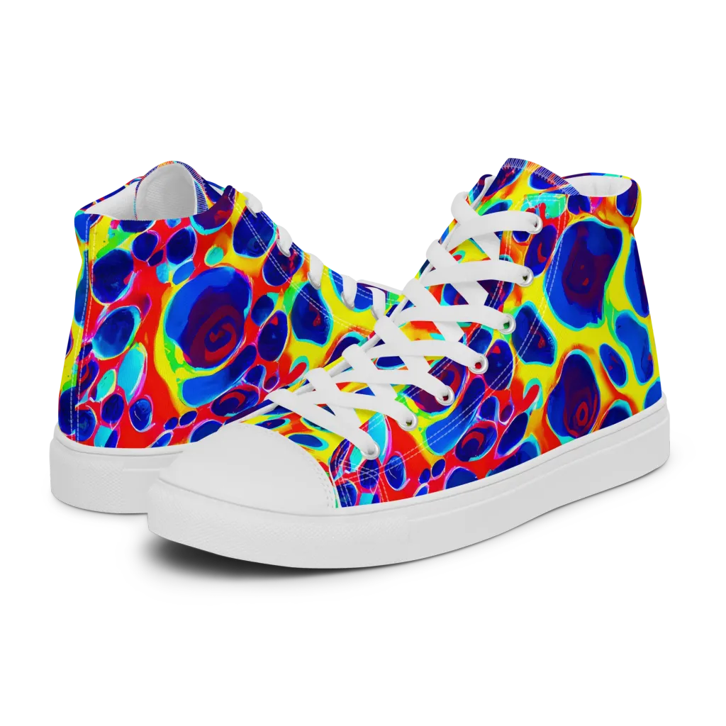 Electric Riverbed on Men's High Top Canvas Shoes — Left