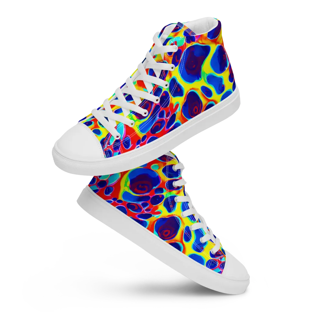 Electric Riverbed on Men's High Top Canvas Shoes — Front