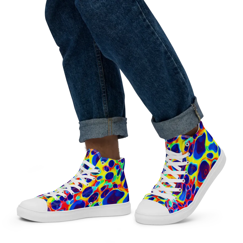 Electric Riverbed on Men's High Top Canvas Shoes — Left