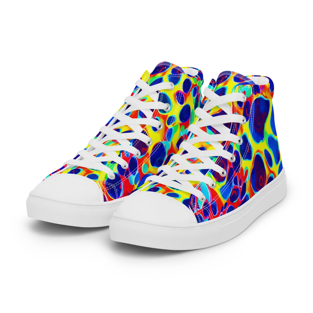 Electric Riverbed on Women's High Top Canvas Shoes — Left Front