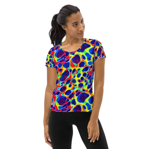 Electric Riverbed on a Women's Athletic T-Shirt
