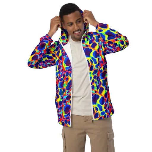 Electric Riverbed on a Men's Windbreaker