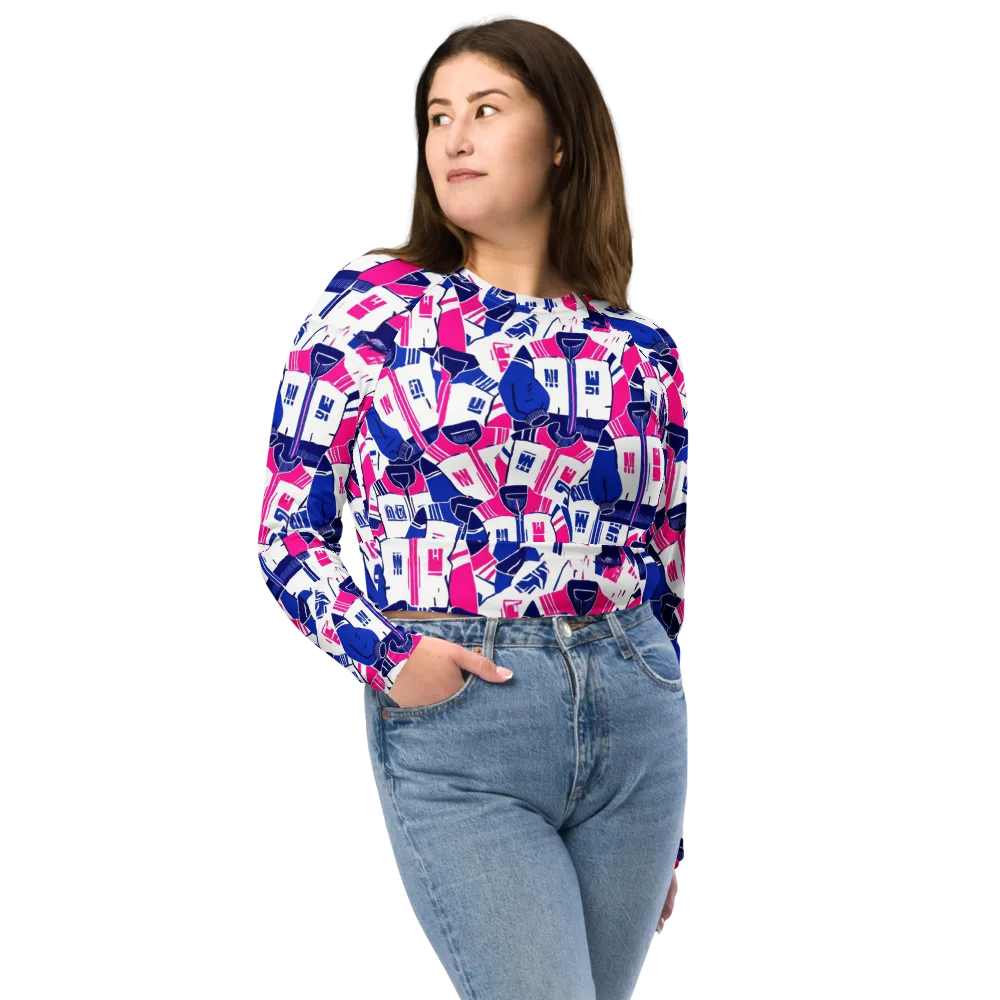 Midnight Letterman on Long Sleeve Crop Top — Front