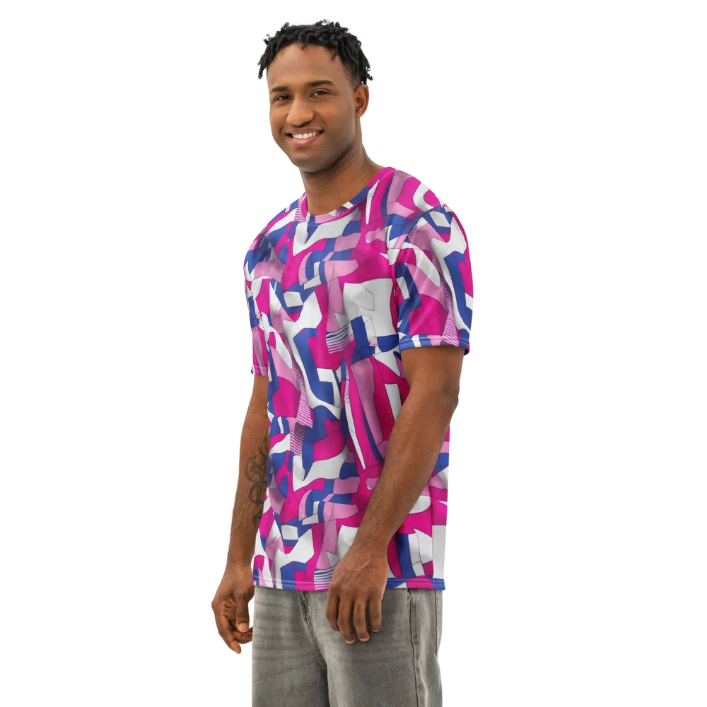 Pink Power Suit on Men's Cotton Crew Neck T-Shirt — Left Front