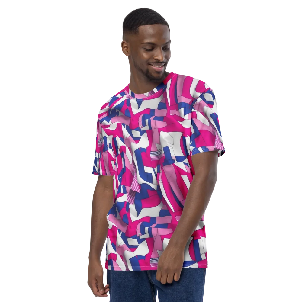Pink Power Suit on Men's Crew Neck T-Shirt — Left