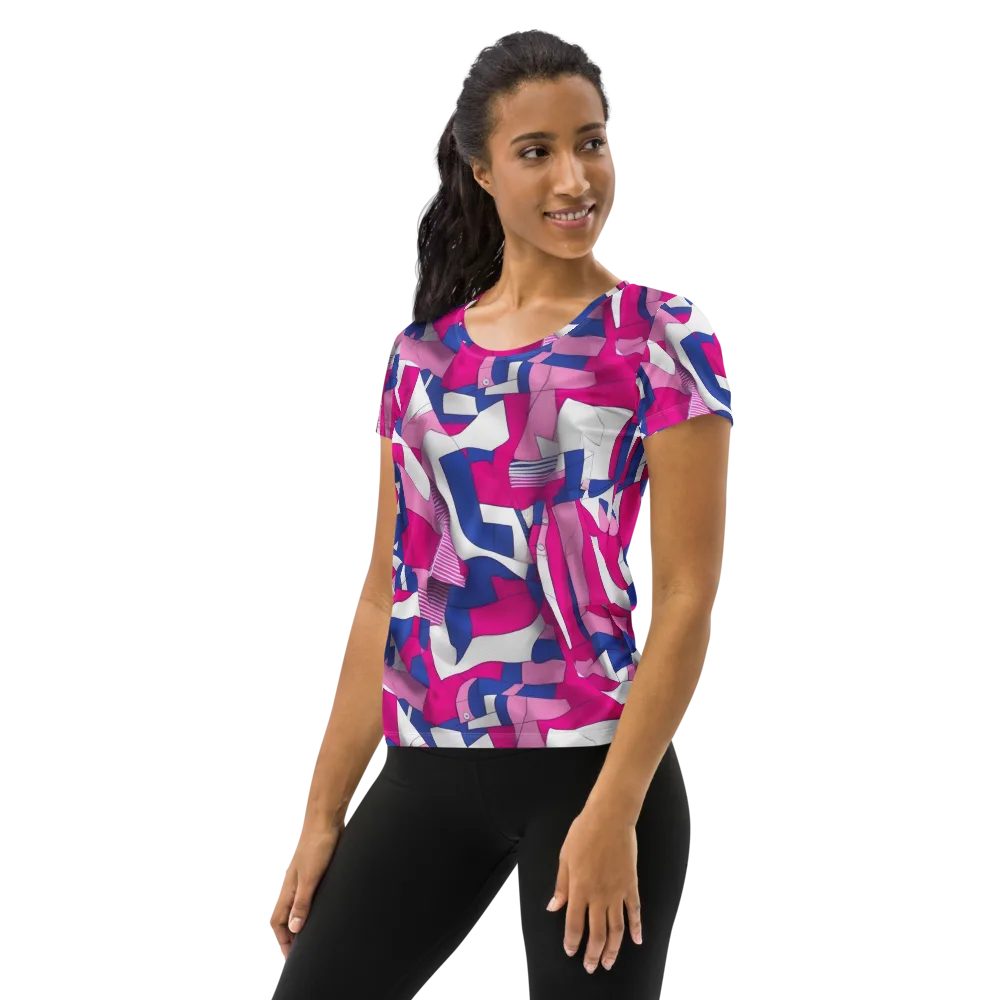 Pink Power Suit on Women's Athletic T-Shirt — Left