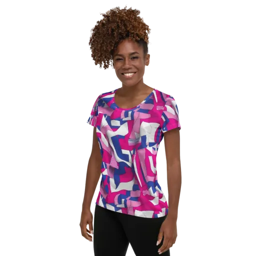 Pink Power Suit on a Women's Athletic T-Shirt