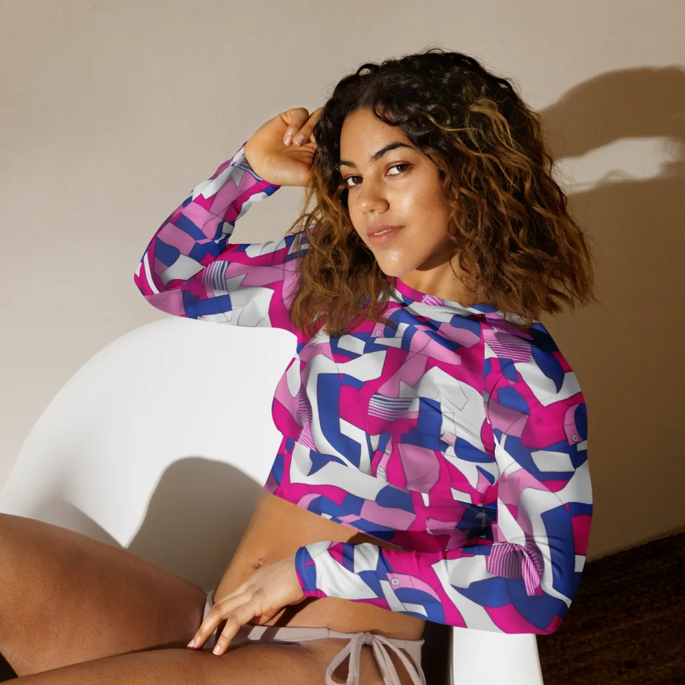 Pink Power Suit on Long Sleeve Crop Top — Left Front