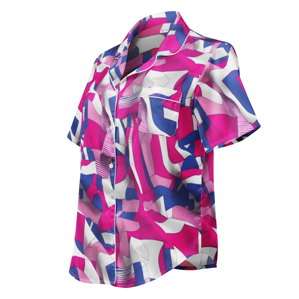 Pink Power Suit on Women's Short Sleeve Pajama Top — Left Front
