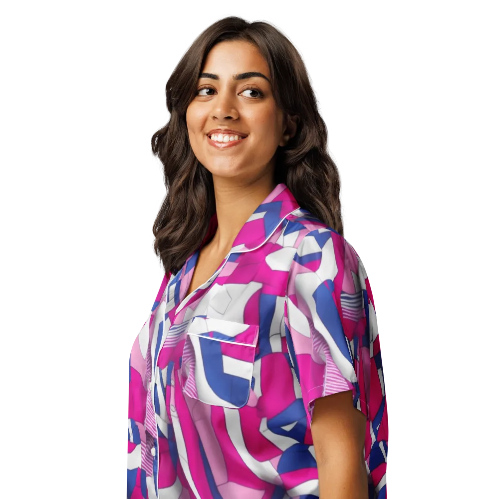 Pink Power Suit on Women's Short Sleeve Pajama Top — Left Front