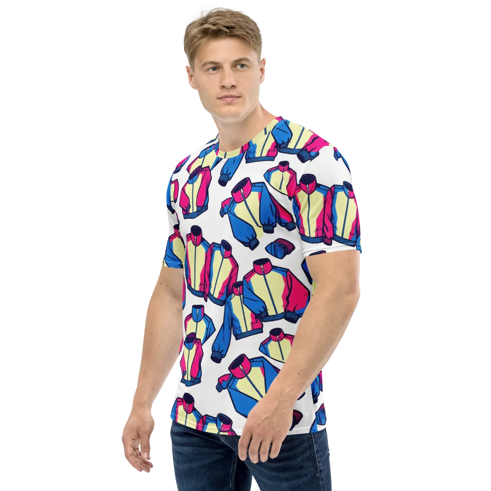 Neon Windbreak on Men's Crew Neck T-Shirt — Left