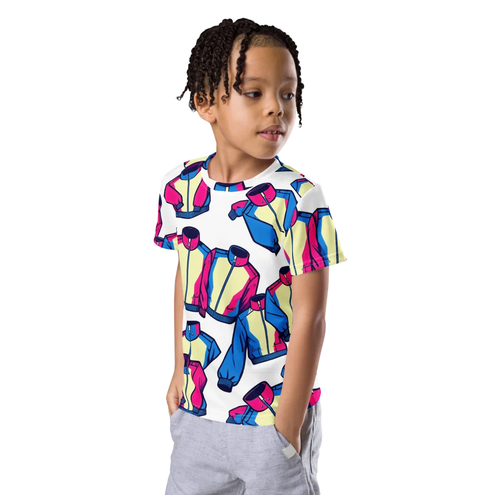 Neon Windbreak on Kids Crew Neck T-Shirt — Left Front