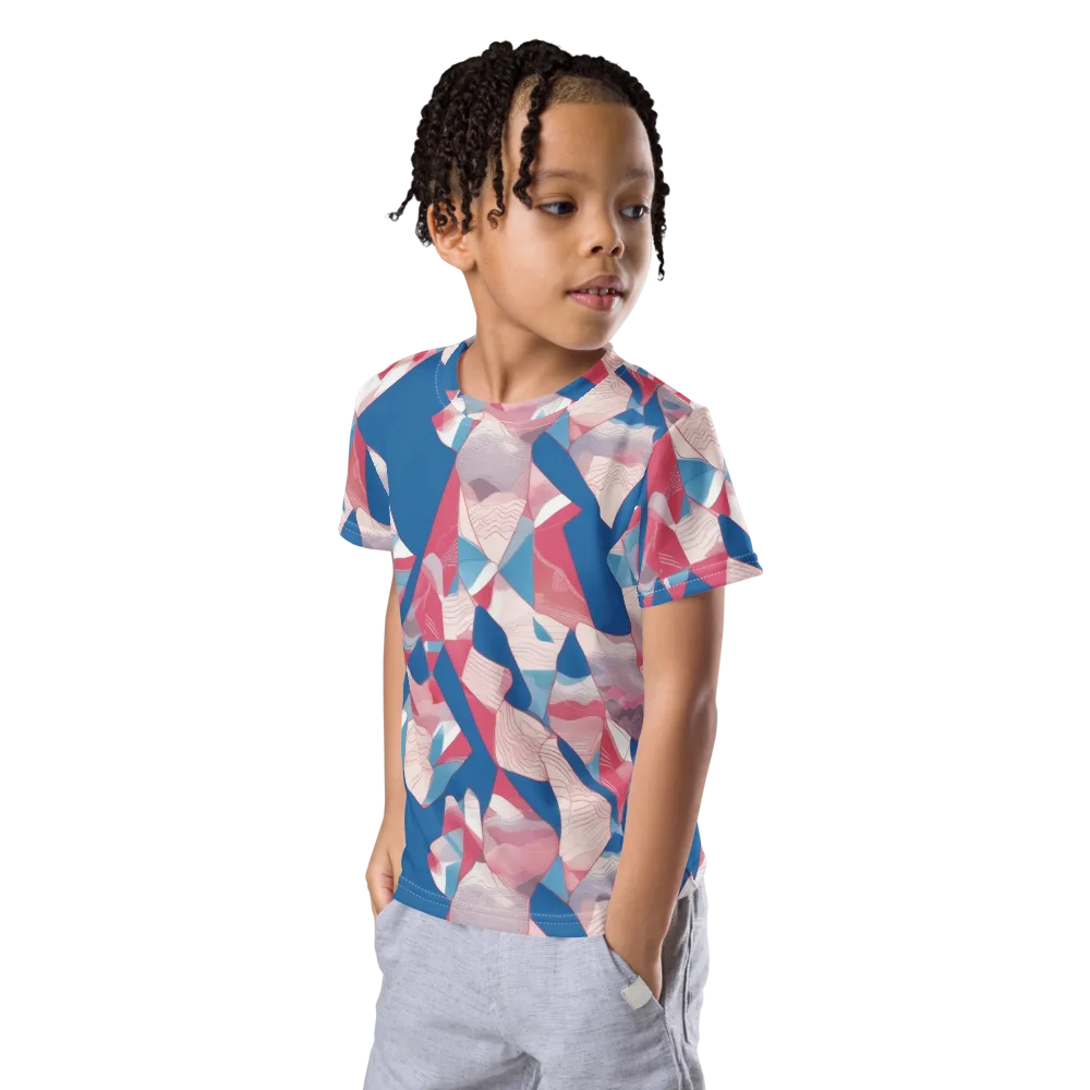 Pink Tectonics on Kids Crew Neck T-Shirt — Left Front
