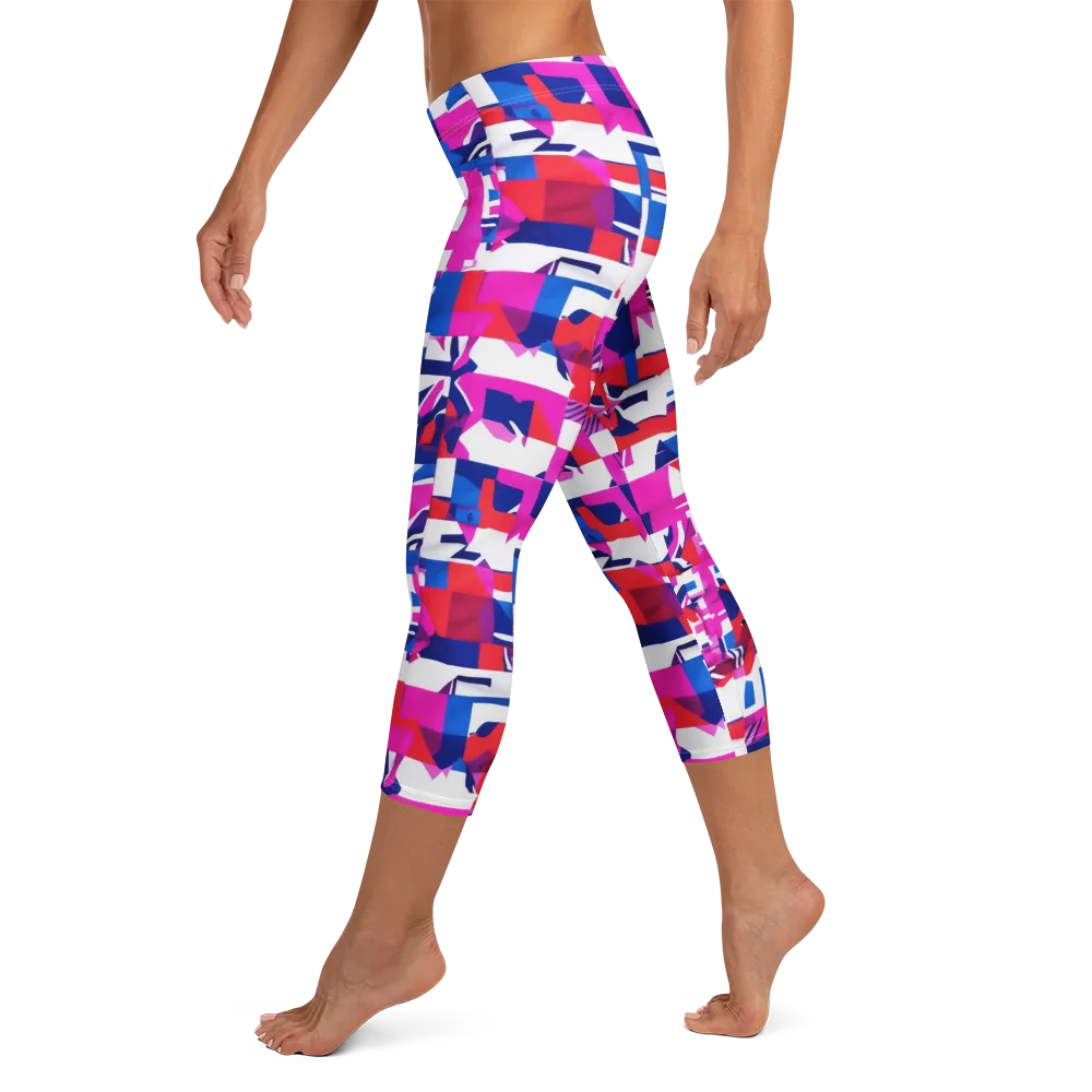 Hot Pink Geometry on Capri Leggings — Left