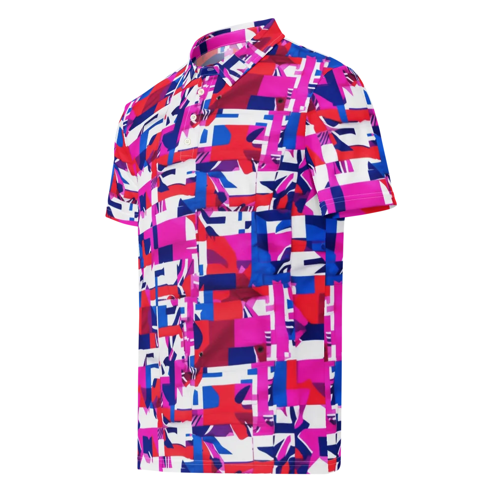 Hot Pink Geometry on Men's Slim Fit Polo Shirt — Left Front