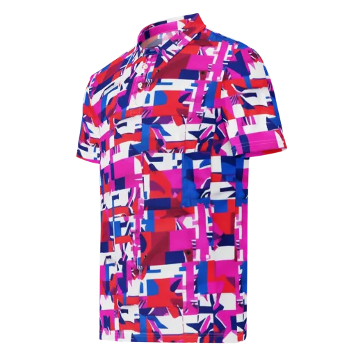 Hot Pink Geometry on a Men's Slim Fit Polo Shirt