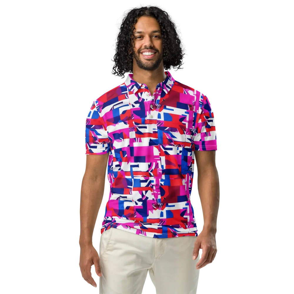 Hot Pink Geometry on Men's Slim Fit Polo Shirt — Front