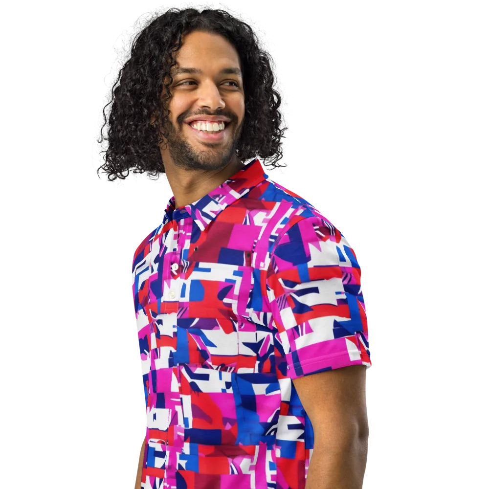 Hot Pink Geometry on Men's Slim Fit Polo Shirt — Left Front