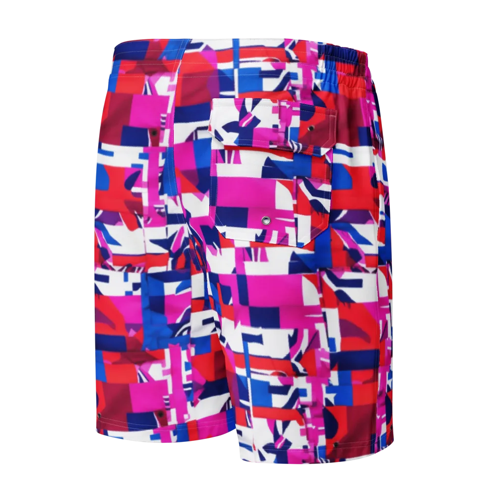 Hot Pink Geometry on Men's Board Shorts — Back