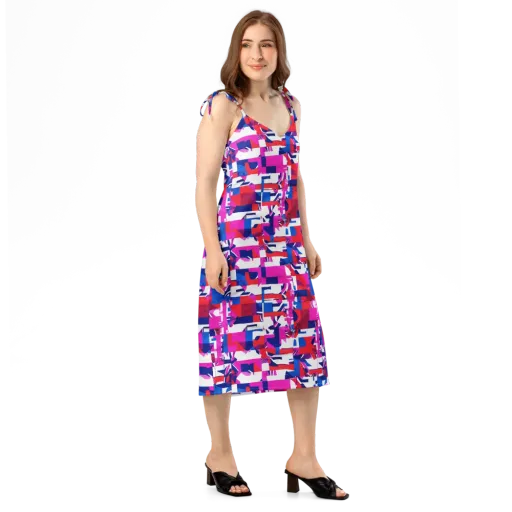 Hot Pink Geometry on a Slip Dress
