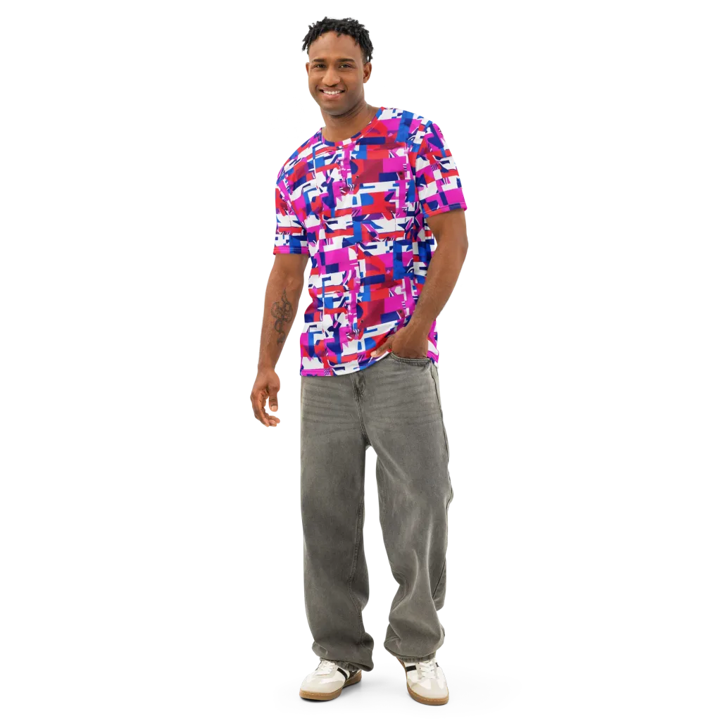 Hot Pink Geometry on Men's Cotton Crew Neck T-Shirt — Front